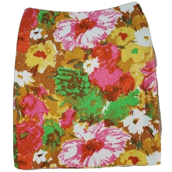 Talbots ~Woman Size 10Petite~ Pink/Yellow Floral Cotton Skirt Lined NWT $89.50 - Picture 1 of 12
